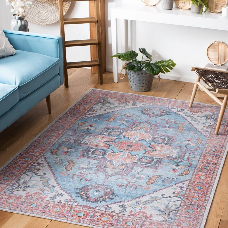 SAFAVIEH Serapi Machine Washable Nonie Boho Medallion Rug - 4' x 6' - Blue/Ivory