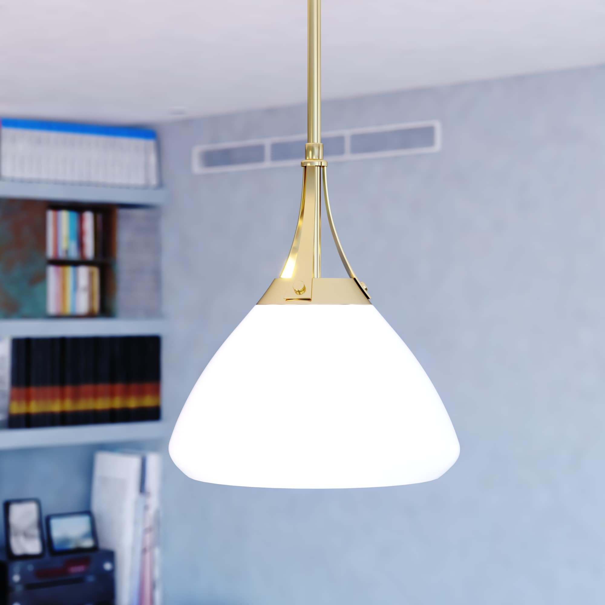 VAXCEL Dayna 1-Light 10 in. Wide Satin Brass Gold and Glossy White Contemporary Cone Pendant, Ceiling Fixture