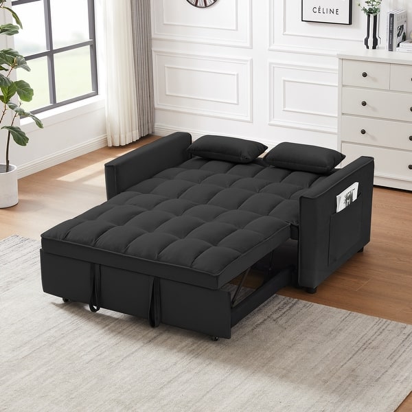 Black Adjustable Back Sleeper Sofa W  Convertible Folding Pull-out Bed 