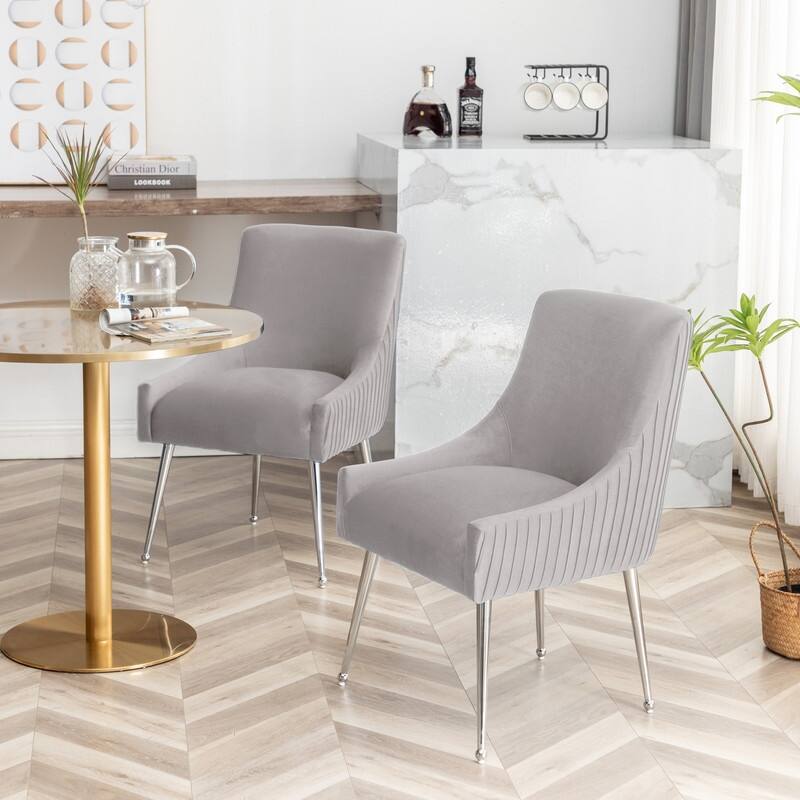 SEYNAR Modern Velvet Pleated Finish Back Dining Chair Set of 2 with Rear Handle