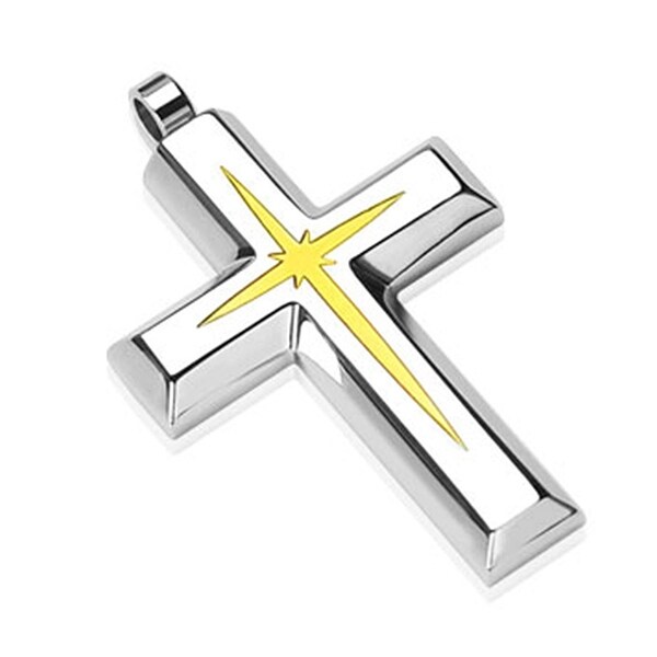 Gold Star Centered Cross Stainless Steel Pendant (27 mm Width)