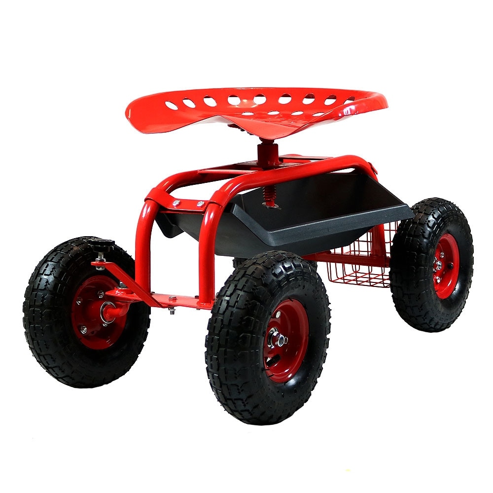 Sunnydaze Rolling Garden Cart with Steering Handle, Swivel Seat