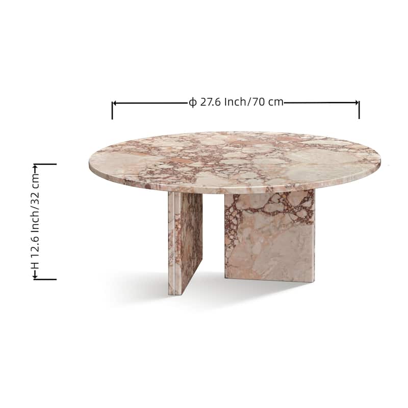 Roomfitters Round Natural Marble Coffee Table, Genuine Stone Living Room Table, Real Marble
