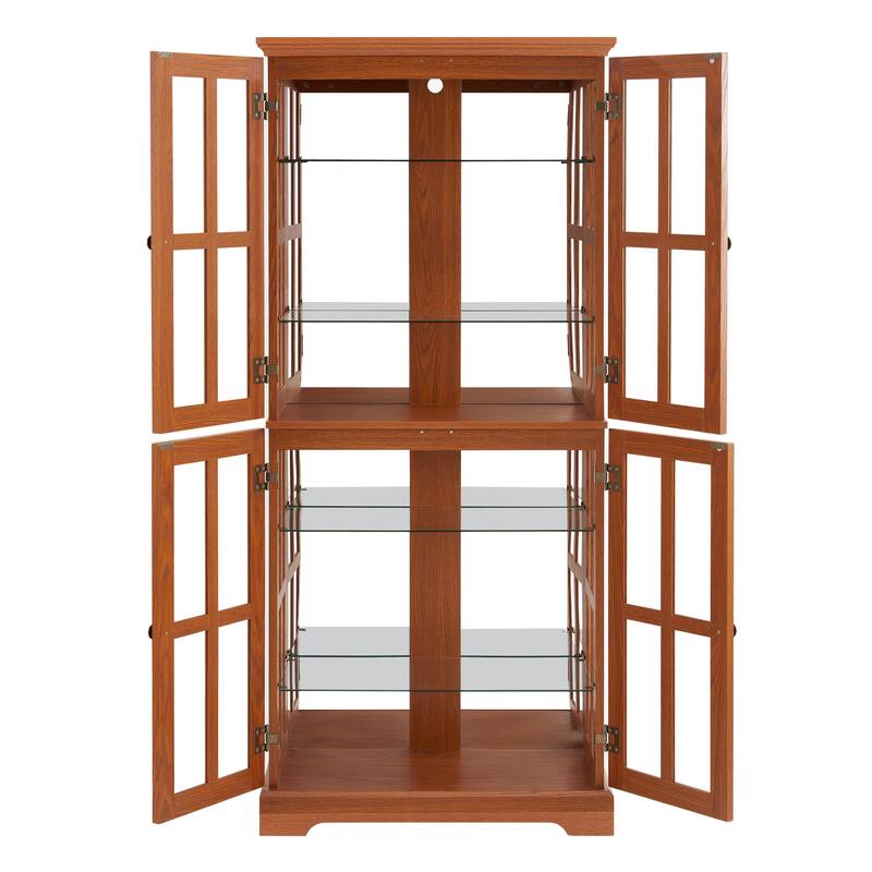 Curio Display Cabinet, Antique Display Cabinet with Glass Doors Adjustable Shelves Four Door Design Vintage Showcase