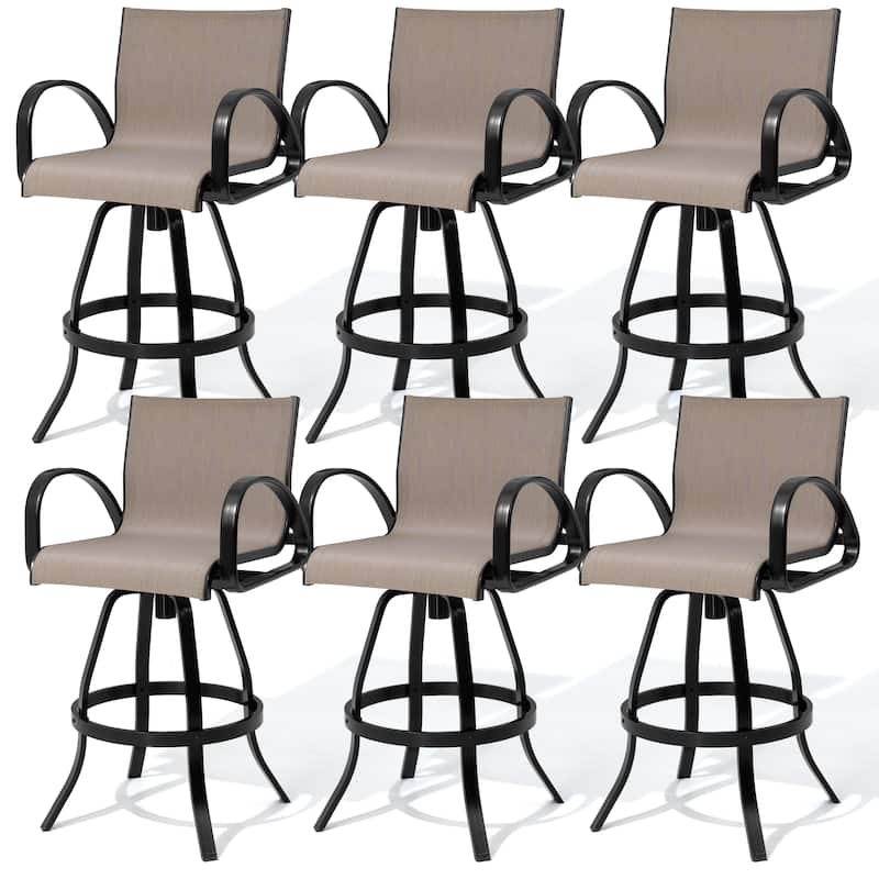30''H Pellebant Outdoor Patio All-Aluminum Premium Swivel Bar Stools with Sunbrella Fabric - AUGUSTINEASHE-6PC