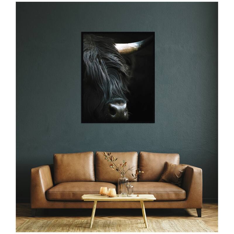 Kate and Laurel Minimalist Black Highland Cow Close by Michael Schauer Framed Wall Art Print