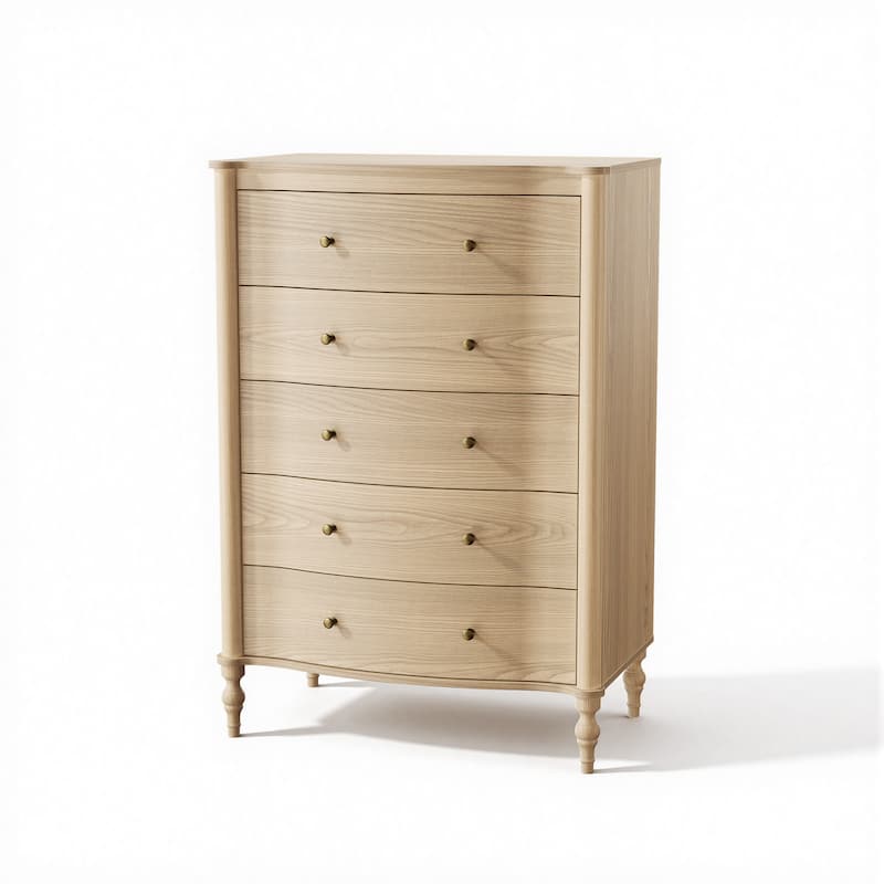 5 Drawer Chest Dresser for Bedroom, Wooden Chest of Drawers with Turned Solid Wood Legs, Modern Storage Dresser, 32.8" Wide