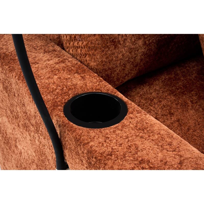 Chenille Single Sofa Chair Chaise Lounge with Phone Holder, Upholstered Recliner Sleeper Sofa Bed for Living Room