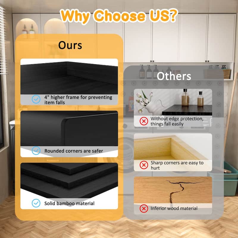 VEIKOUS Bamboo Washer Dryer Countertop, Laundry Room Organization Topper with Anti-Slip Design