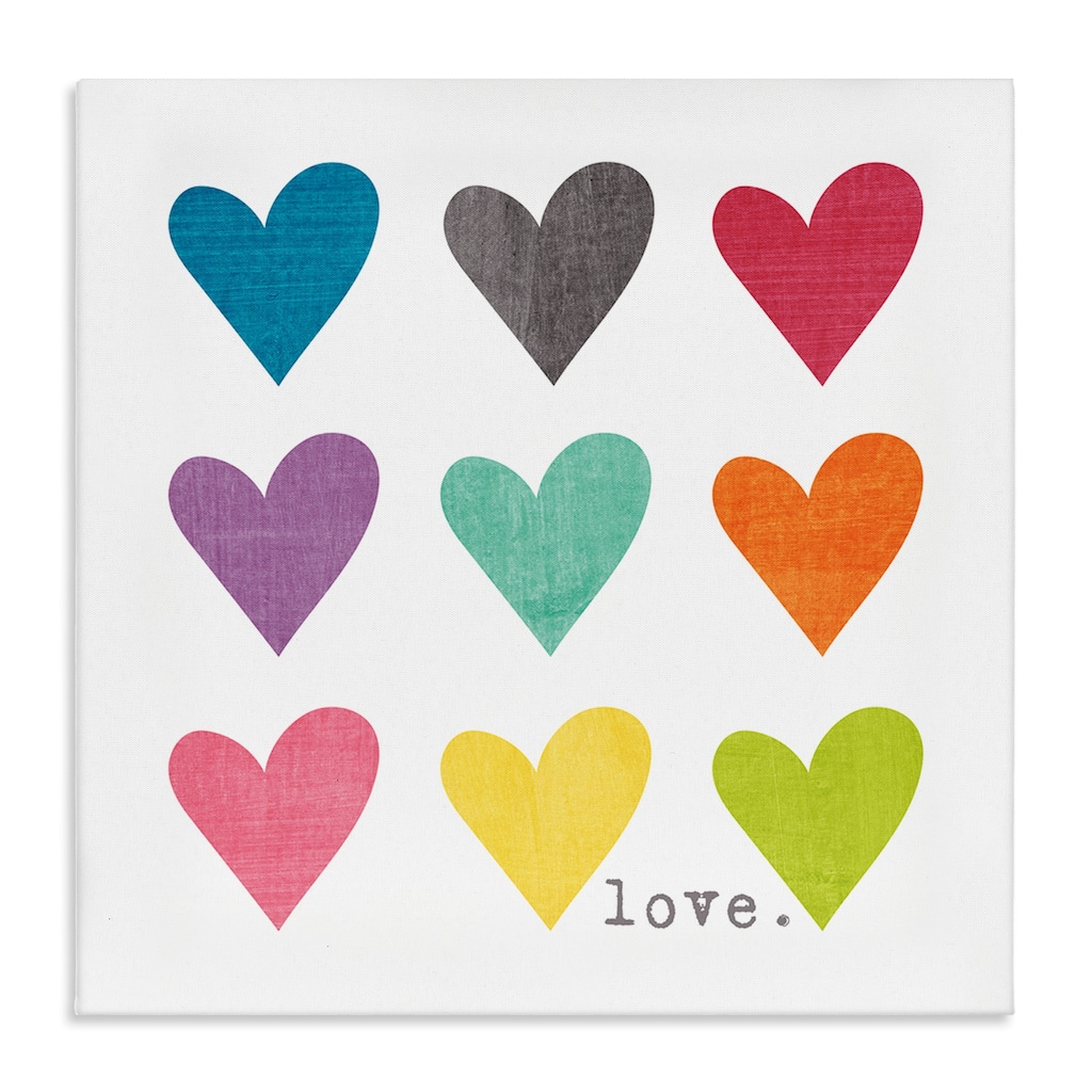 Stupell Watercolor Cute Hearts Love Stretched Canvas Wall Art, 17 x 1.5 x 17, Made in USA - Multi-color