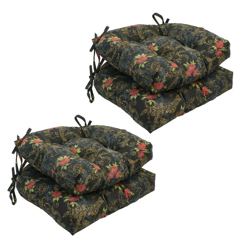 16-inch Rounded Back Tufted Indoor Chair Cushion (Set of 2, 4, or 6, Multiple Fabrics) - 16 x 16 - Set of 4 - Midnight Rosebud