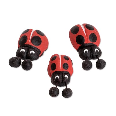 Novica Handmade Ladybug Family Ceramic Figurines (Set Of 3)