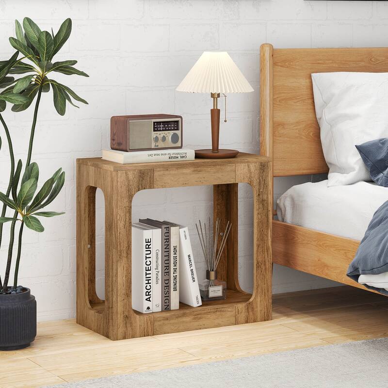 Costway 1/2 PCS 2-Tier End Table with Storage Shelf Hollow-out Design