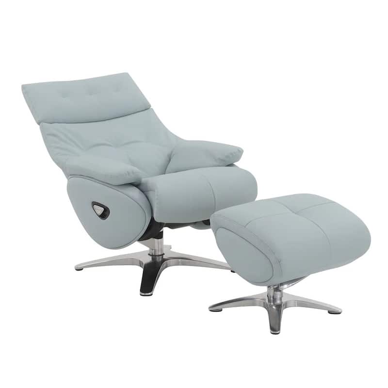 Synthetic Leather Upholstered Swivel Accent Chair with Ottoman in Babyblue - Babyblue