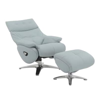Synthetic Leather Upholstered Swivel Accent Chair with Ottoman in Babyblue