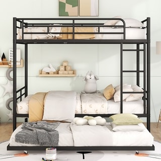 Multifunctional & Useful Design Iron Bunk Bed with Extra Bed for Space-saving, Safety Guaranteed