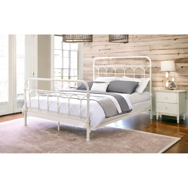 Classic White Full Bed with Spindle Headboard and Footboard, Metal Frame with Box Spring Support - White