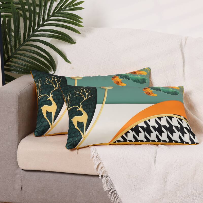 2 Pcs Patterned Flower Decorative Pillow Covers Satin Pillow Protector for Home