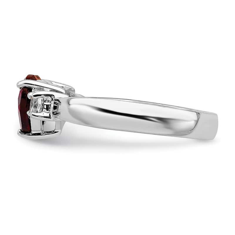 Curata 925 Sterling Silver Rhodium Plated Love Heart Garnet and White Topaz Ring