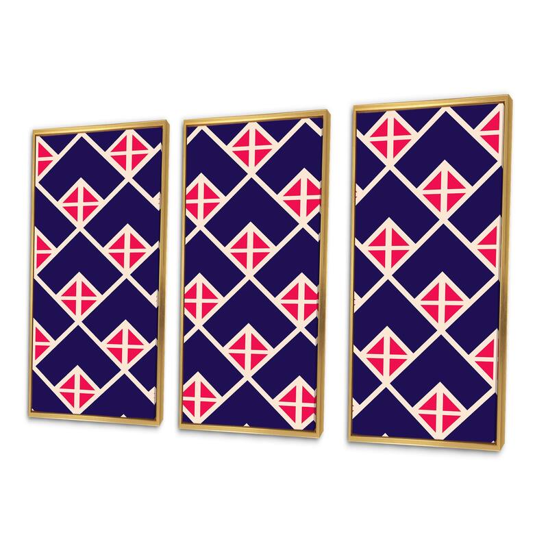 Designart "Red And Blue Geometric Chevron" Patterned Framed Art Set of