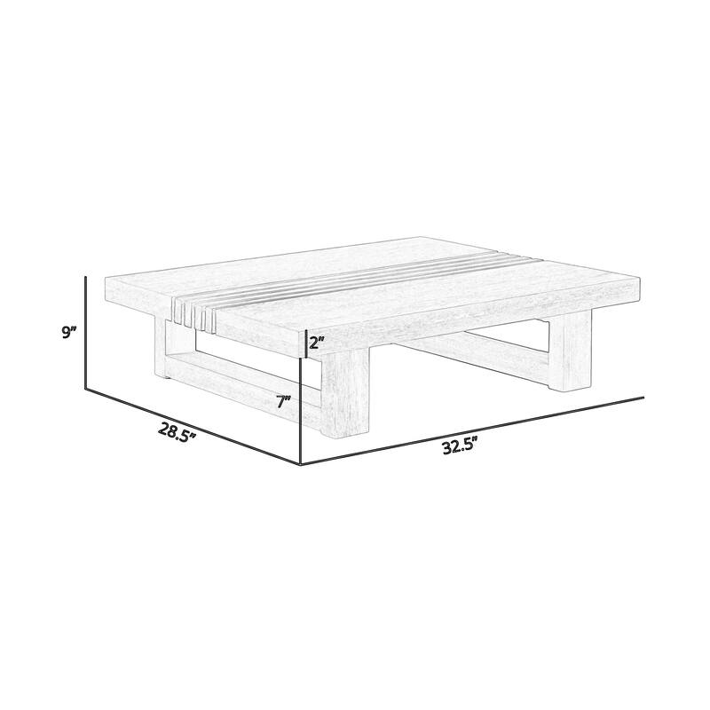 Hida 33 Inch Outdoor Patio Coffee Table, Grooved Top, Gray Eucalyptus Wood