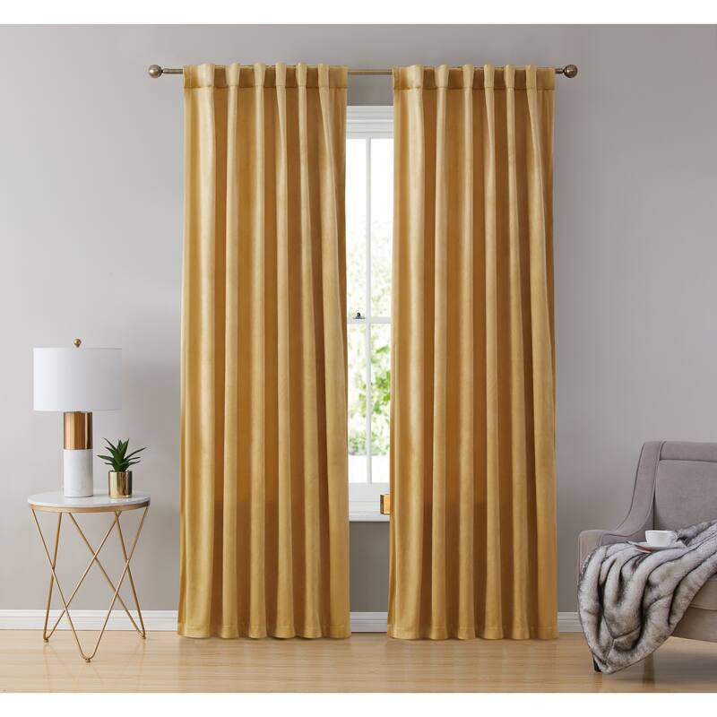 HLC.me Lopez Velvet Back Tab Rod Pocket Window Treatment Curtain Panels Bedroom & Living Room - Set of 2 - 54 W x 84 L per panel - Set of 2 - Gold