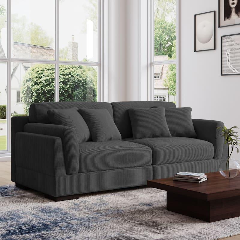 90" Loveseat Sofa Modern and Cozy Corduroy Couch - Set with 4 Pillows - Grey
