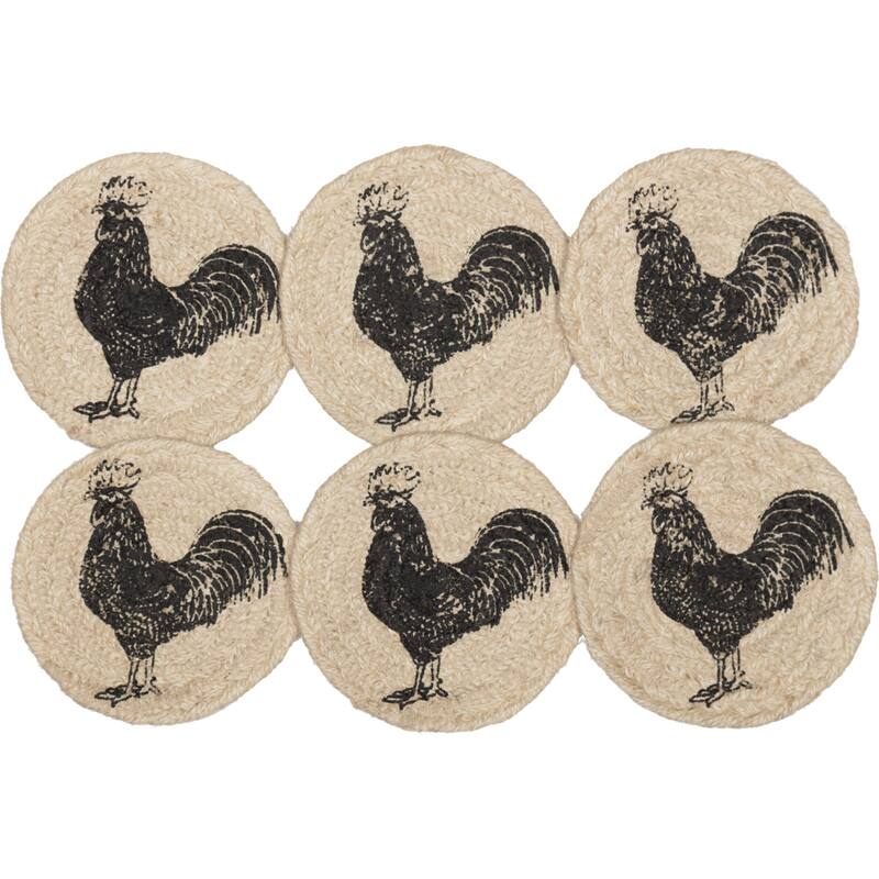 Sawyer Mill Charcoal Poultry Jute Coaster Set of 6 - Coaster Set