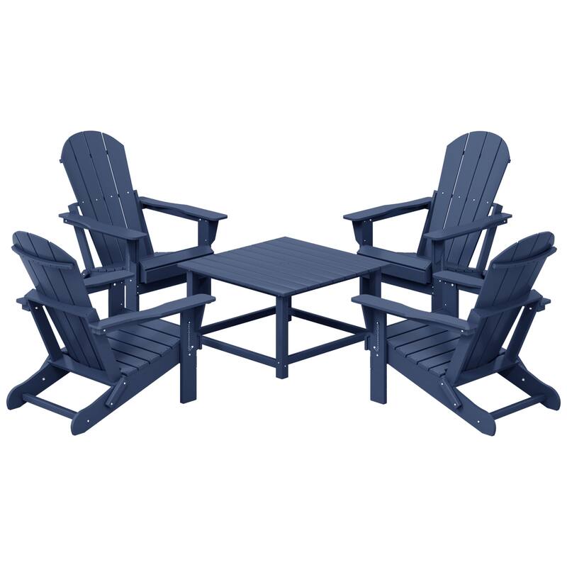 Laguna Outdoor 5-Piece Adirondack Chair With Square Coffee Table Conversation Set - Navy Blue
