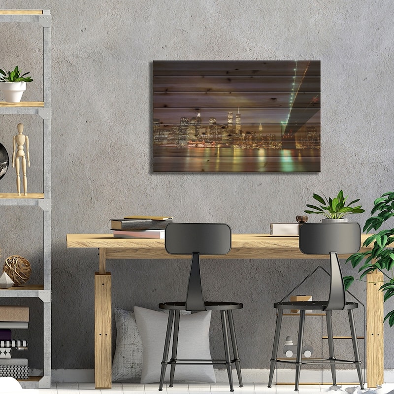 Downtown New York Print On Wood by Unknown Artist - Multi-Color