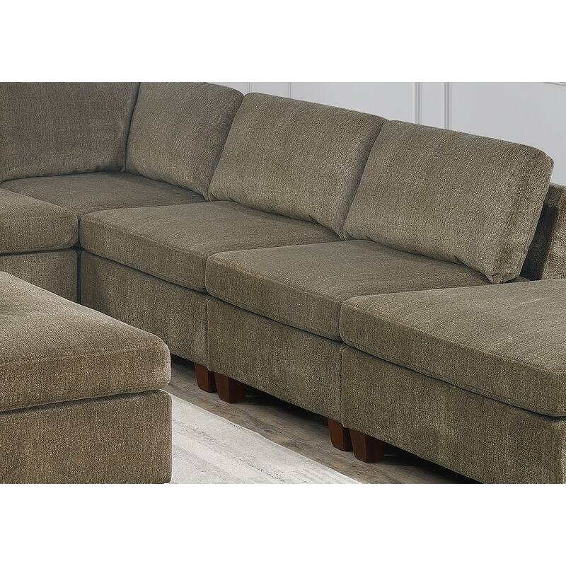Contemporary Tan Chenille Armless Chair, 30x37x35 inches