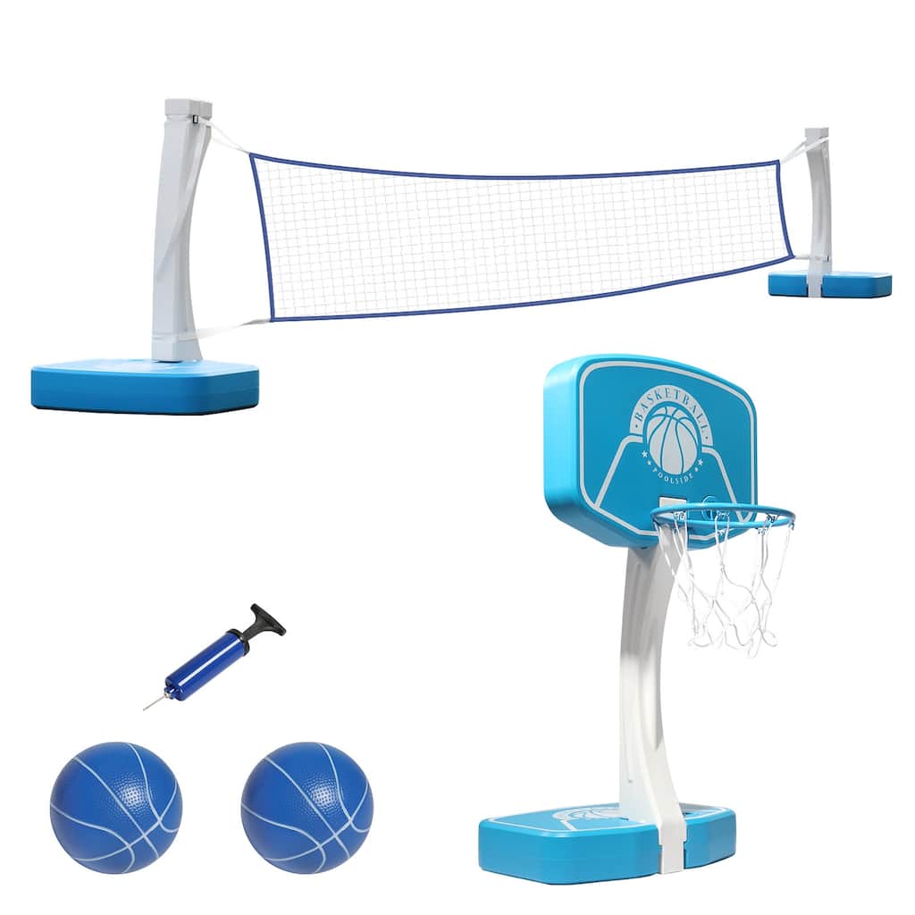2-in-1 Pool Game Set for Swimming Pool Basketball Hoop and Volleyball Net for Summer - 23.6”L x 17.7”W x 48.5”H
