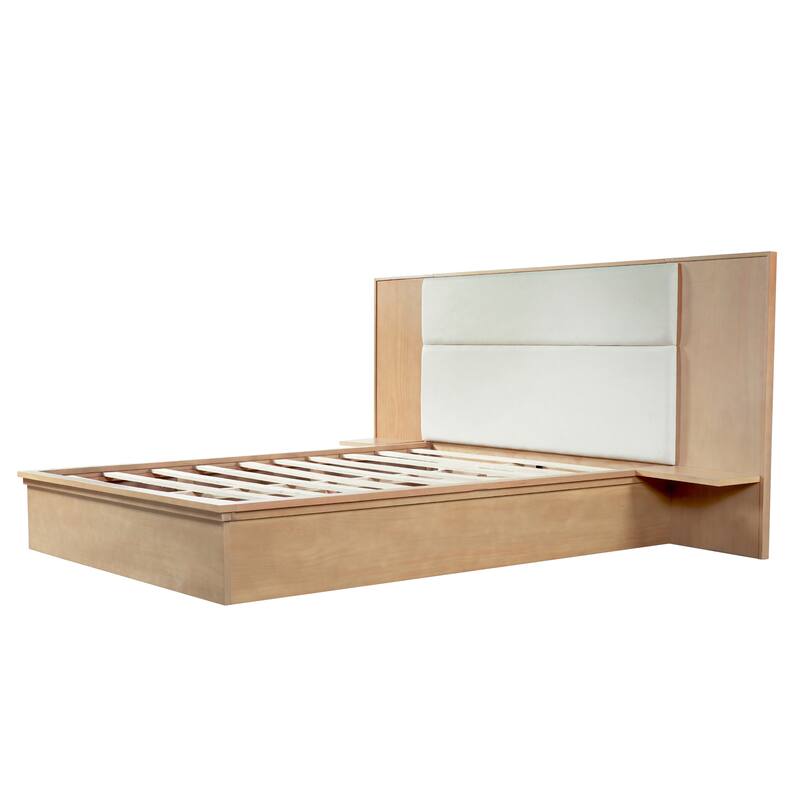 Christopher Knight Home - Avery Platform Bed Frame with Upholstered Headboard & Built-In Side Shelves, No Box Spring Needed