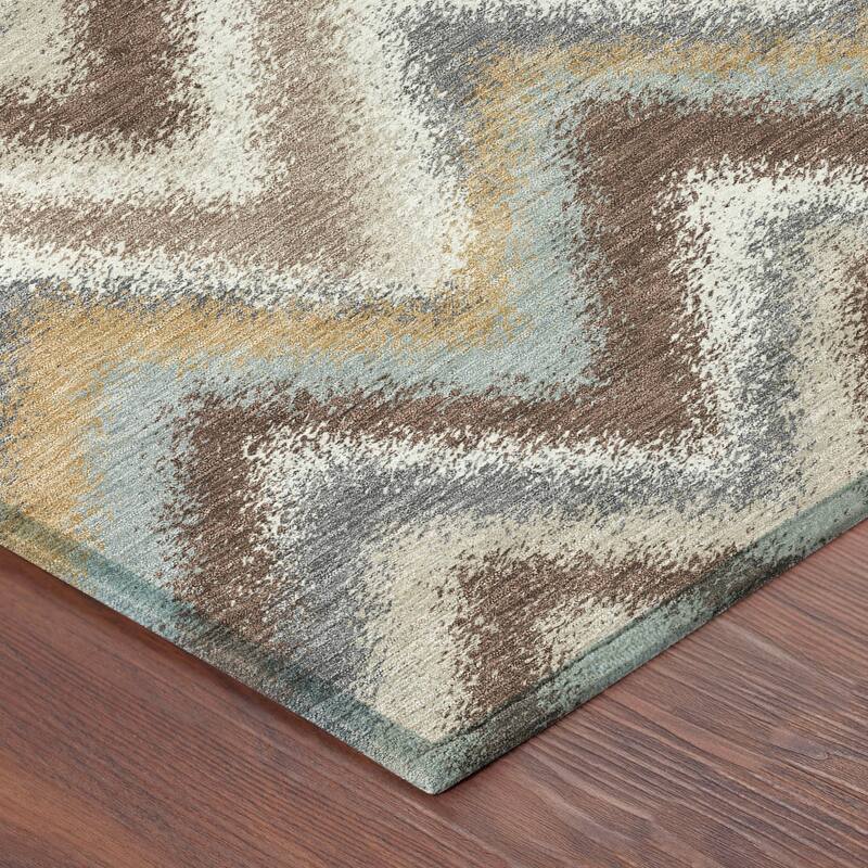 Machine Washable Indoor/ Outdoor Modern Chevron Chantille Rug