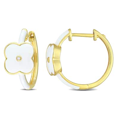 Miadora Created White Sapphire Floral Hoop Earrings in Yellow Plated Sterling Silver