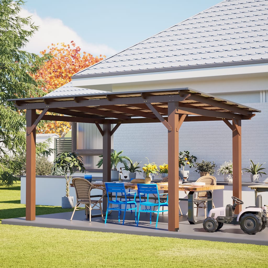 Spacious Wooden Garden Gazebo with Metal Roof for Backyard Garden
