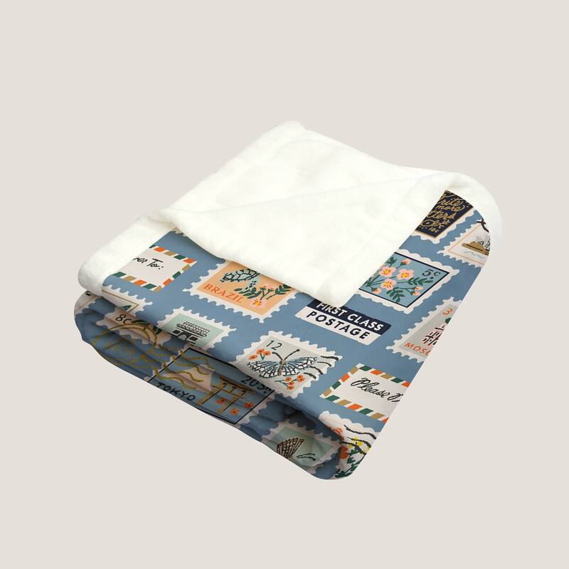 Vintage Postmarks Stamps Blanket, Lightweight Cozy Plush Warm Flannel Throw Blankets for Couch Sofa Bed