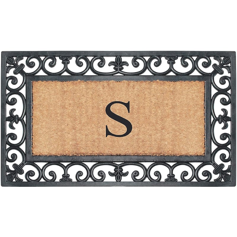 A1HC Rubber and Coir Paisley Border Monogrammed Outdoor Doormat Black, 18"X30" - S