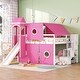 preview thumbnail 3 of 36, Playhouse Full Size Bunk Bed with Slide Pink Tent and Tower, Pink