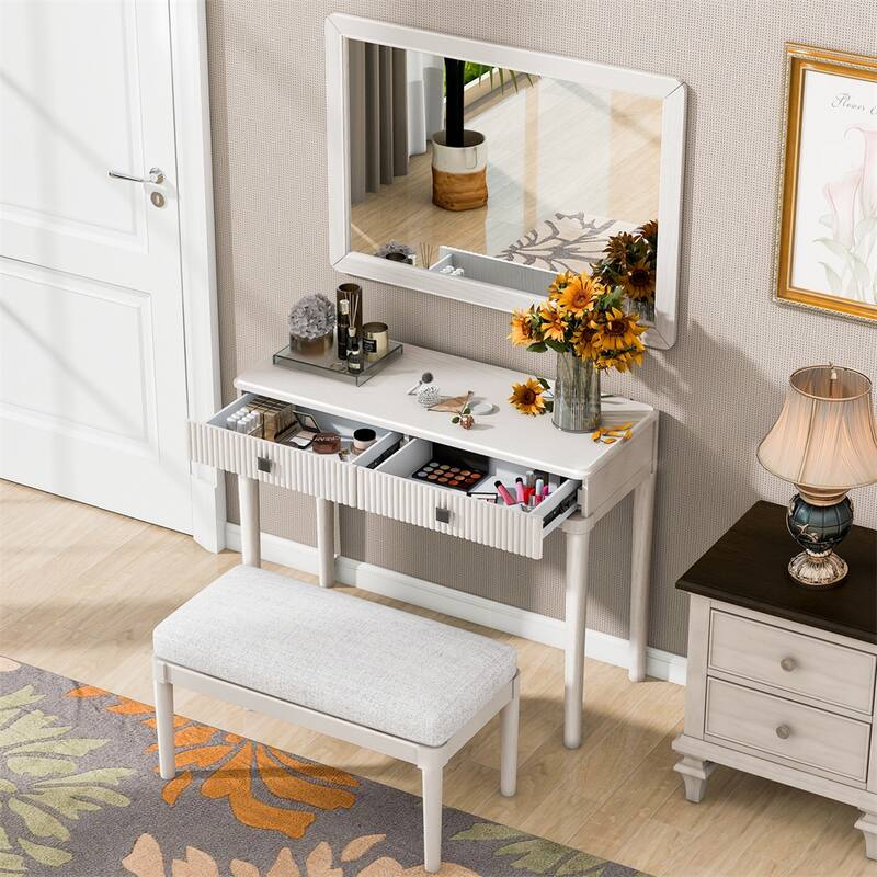 Vanity Desk w/Mirror,Adult Makeup Table Set w/Stool,Home Office Desk