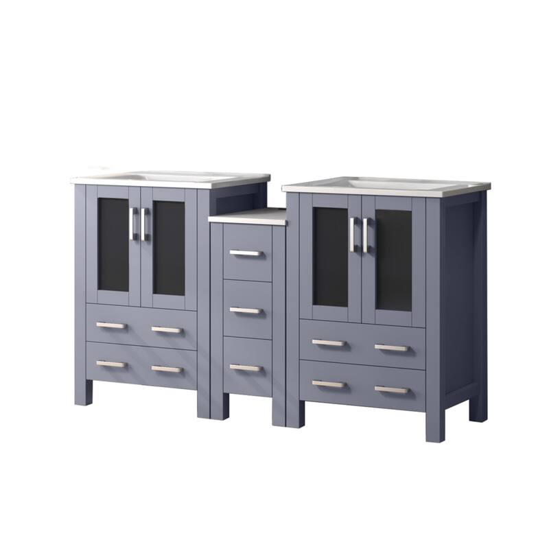 Volez Double Bath Vanity with Side Cabinet and White Ceramic Top