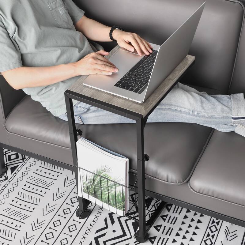 Adjustable C Table Side Tables Living Room Set of 2 with Wheels,with