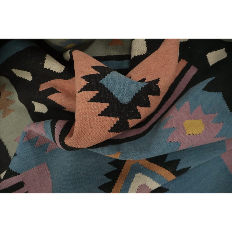 Hand Woven Oriental 100% Wool Carpet Southwestern Tribal Multi-Colored Kilim Area Rug - 11' 5'' X 5' 3''