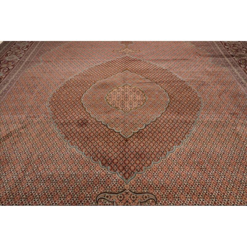 Hand Knotted Beige Persian Wool & Silk Traditional Oriental Area Rug - 13' 1'' x 20'