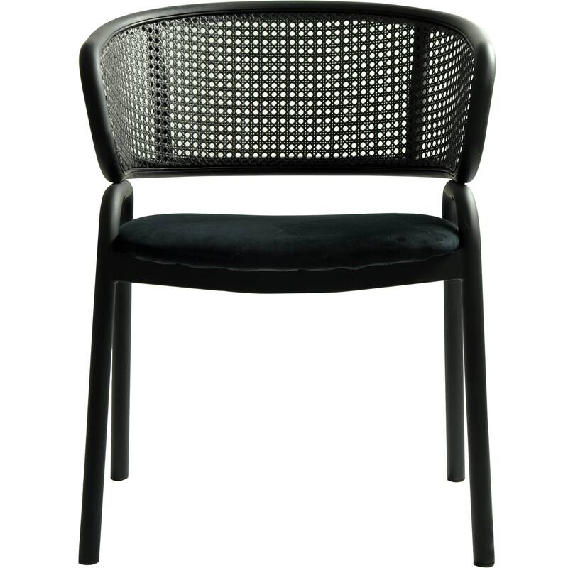 Ervilla Modern Upholstered Accent Side Chair with Wicker Back and Black Iron Legs for Dining Room & Kitchen, Set of 4