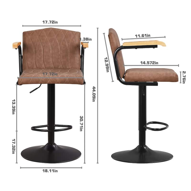 VECELO Bar Stool Set 2/4 Pack Brown PU Leather 360° Swivel Counter Stool with Adjustable Height Black Frame for Home Bar