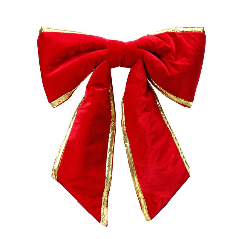 24" Wire Outdoor Padded Gold Trim Velvet Bow UV-Resistant