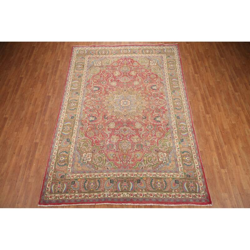 Hand Knotted Oriental 100% Wool Carpet Traditional Floral Pink Mashad Area Rug - 11' 4'' X 7' 9''
