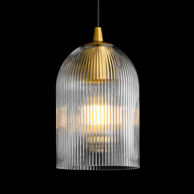 1-Light Modern Rustic Black/Gold Metal Island Pendant Light with Textured Grey/Clear Glass Bell Shade