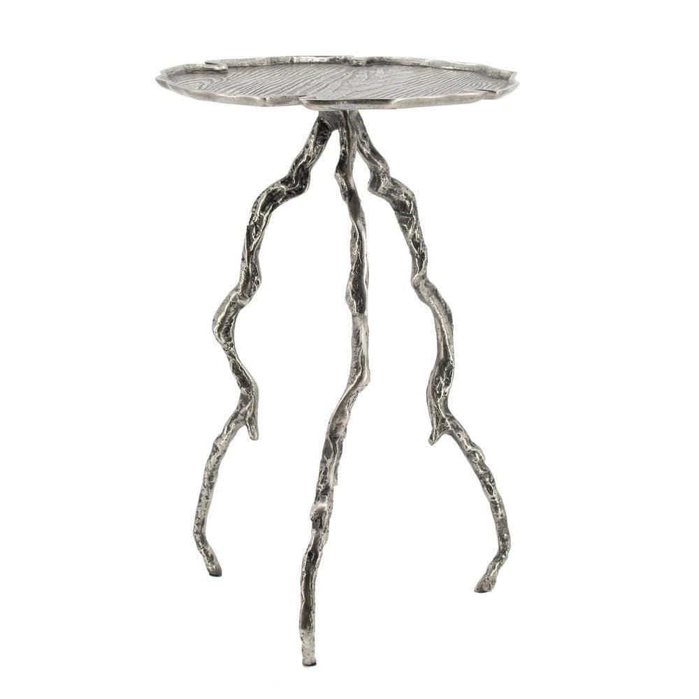 24 Inch Accent Table, Aluminum Metal Branch Tripod Legs, Antique Silver - 23.5 H x 15.5 W x 15.5 L Inches